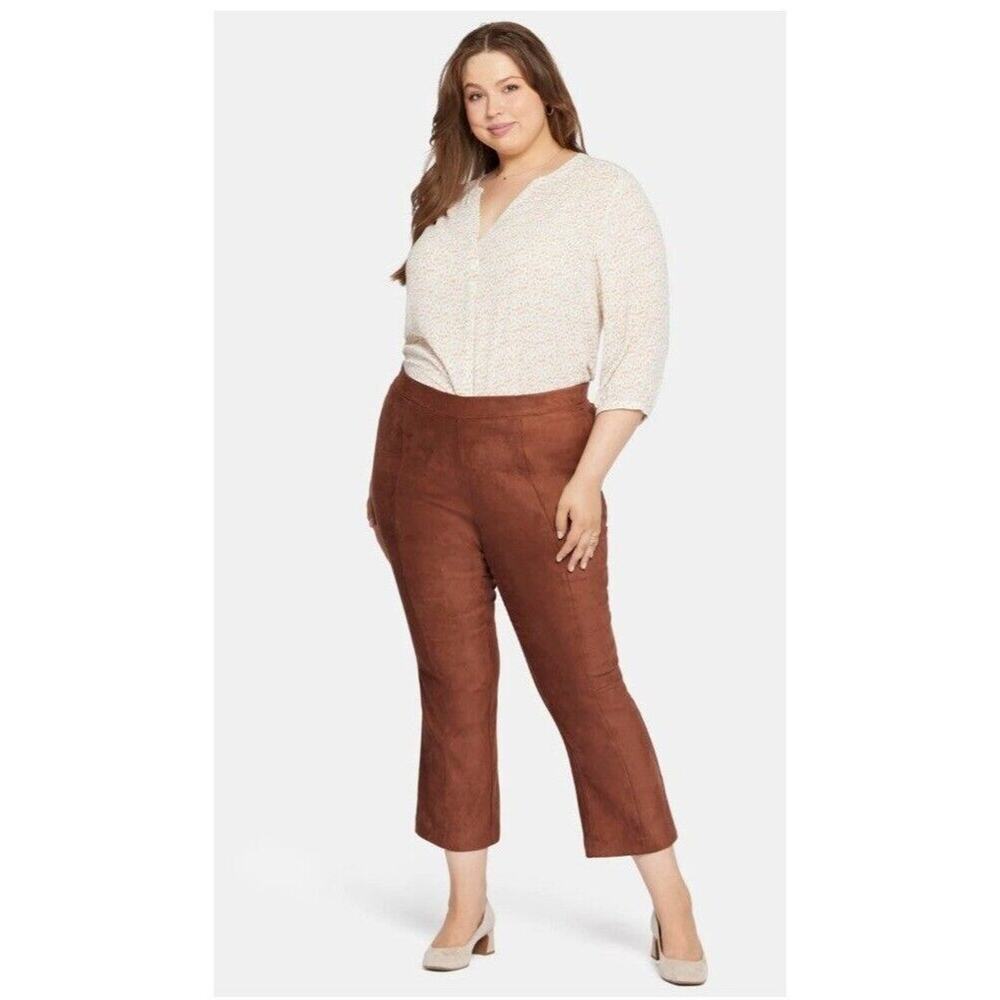New sz 14 NYDJ faux suede pull on slim boot lift tuck coffee bean brown pants